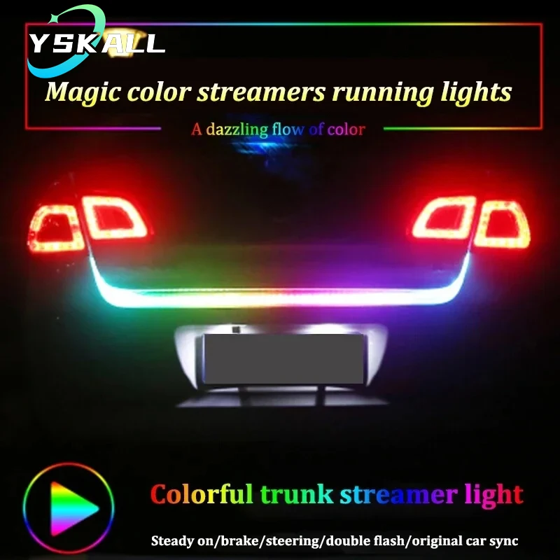 Car Tail light Reverse Warning Signal Flexible Width Rubber Universal Auto LED Strips Dynamic Colorful Ambient Decorative Lamp