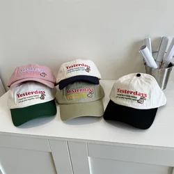 Hat Women's Letter Embroidered Baseball Cap Face-Looking Little Korean Style Street Fashion Stitching Contrast Color Peaked Cap