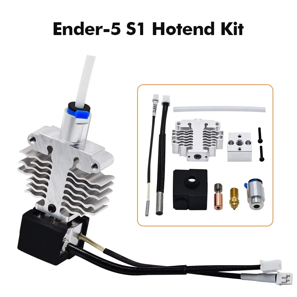 

Ender 5 S1 Hotend Kit Silver Metal Titanium Alloy+Copper Throat High Temperature Resistance/Fast Printing Printer Part