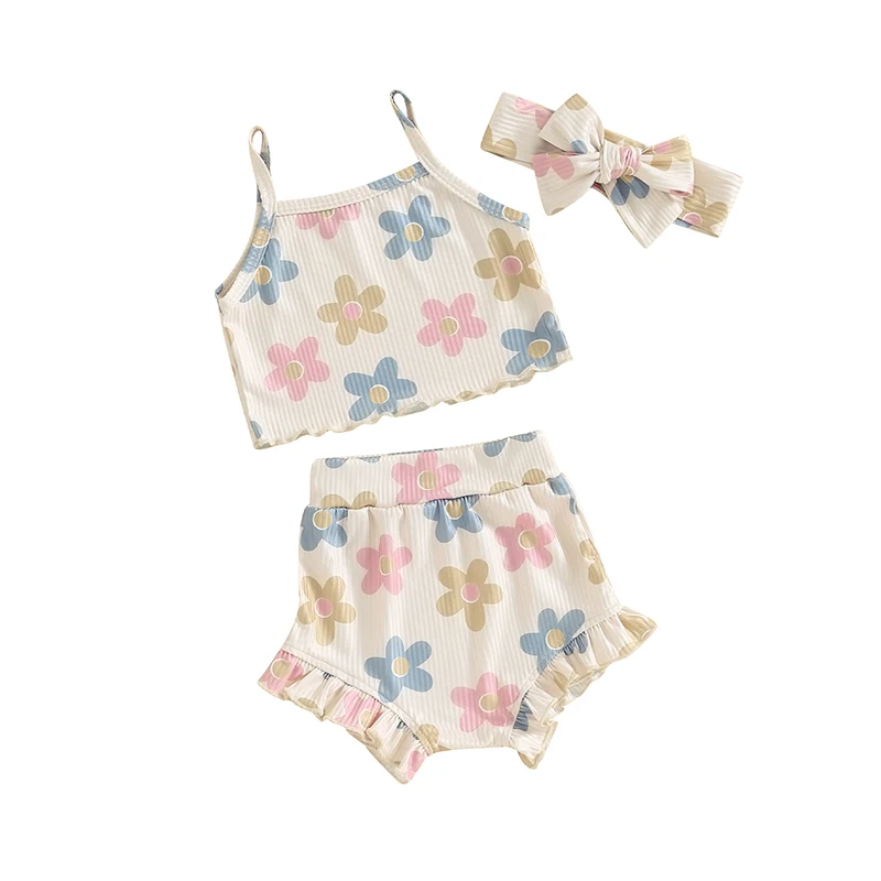 Newborn Baby Girl Outfit Clothes Summer Sleeveless Tank Top Elastic Waist Shorts Infant 2Pcs Set