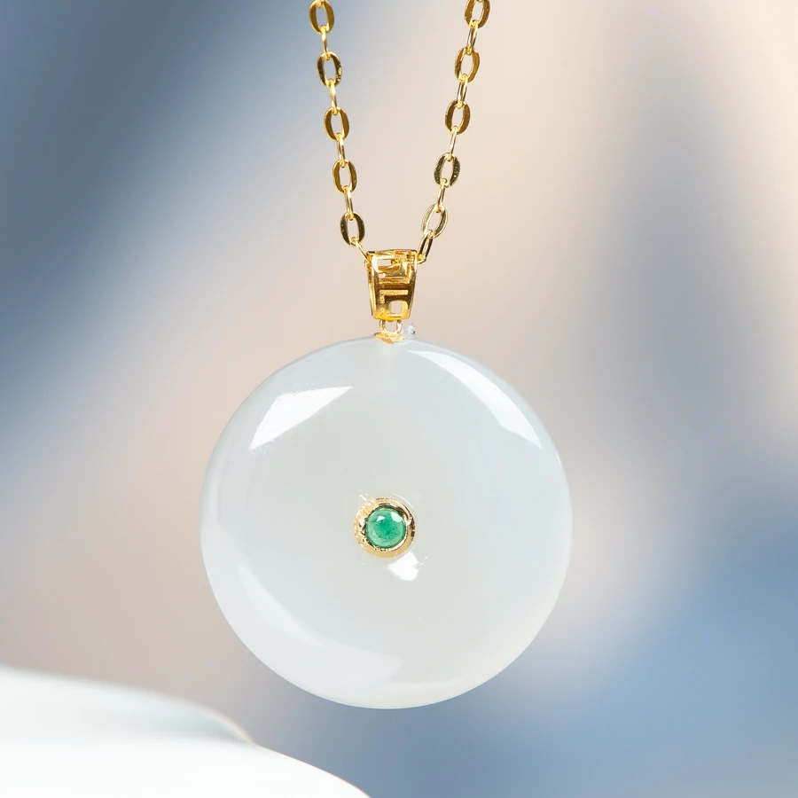 

TIMESWIND Natural Hetian White Jade Safety Buckle Pendant Women S925 Silver Necklace with Certificate