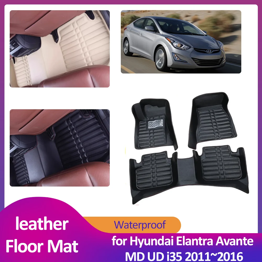 

Автомобильный коврик для Hyundai Elantra Avante MD UD i35 2011 ~ 2016, 2012 2013 2014 2015 кожаный внутренний вкладыш для ног, водонепроницаемый коврик, аксессуары на заказ