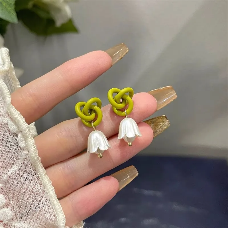 New Entangled Green Knotted Lily of the Valley Pendant Earring for Women Ear Jewelry Accessory Wholesale Christmas Girl Gift