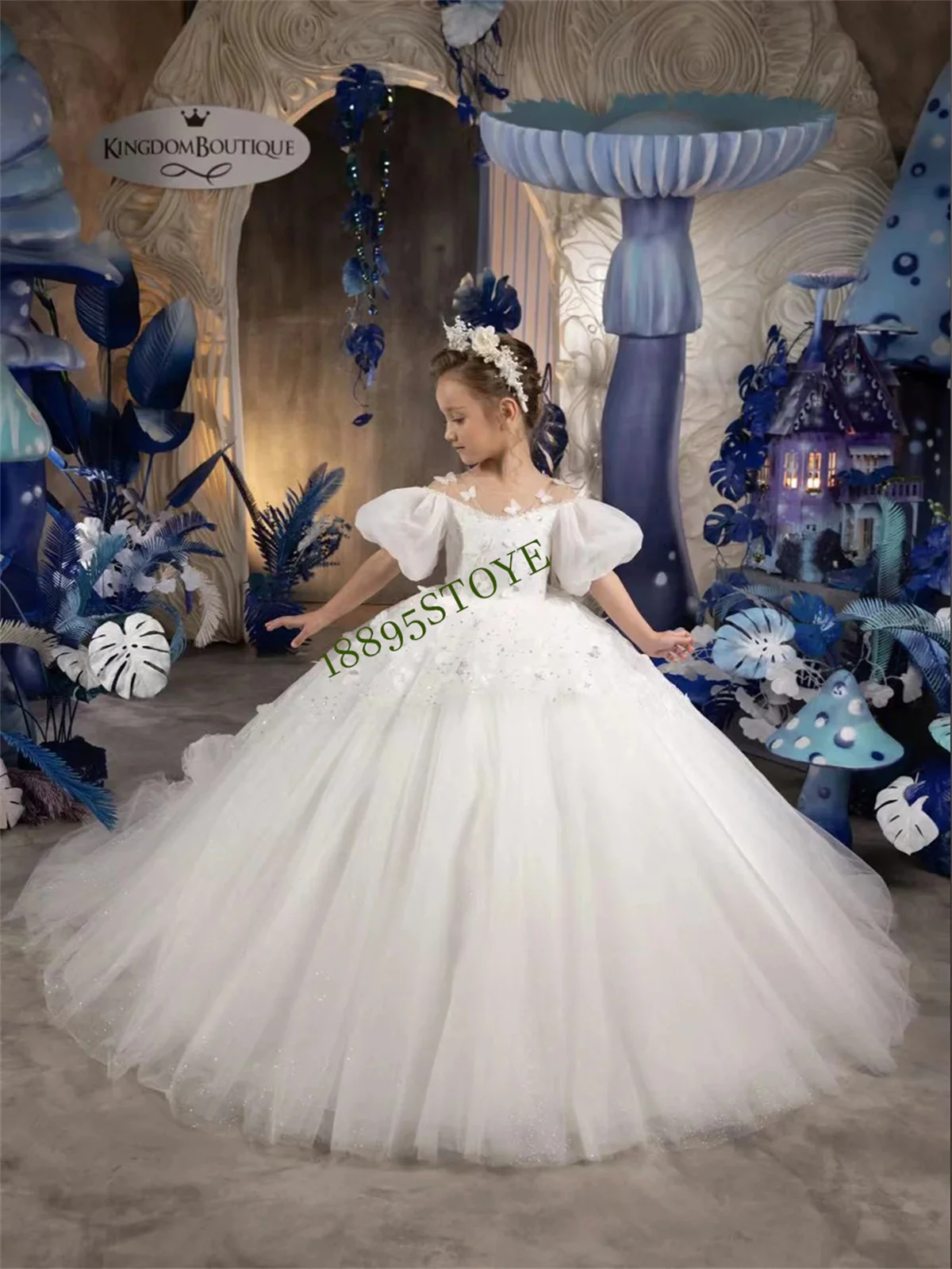 Flower Girl Dress For Wedding White Princess Dress Tulle Puffy Sleeveless With Bow Child Birthday Party First Formal Ball Gowns