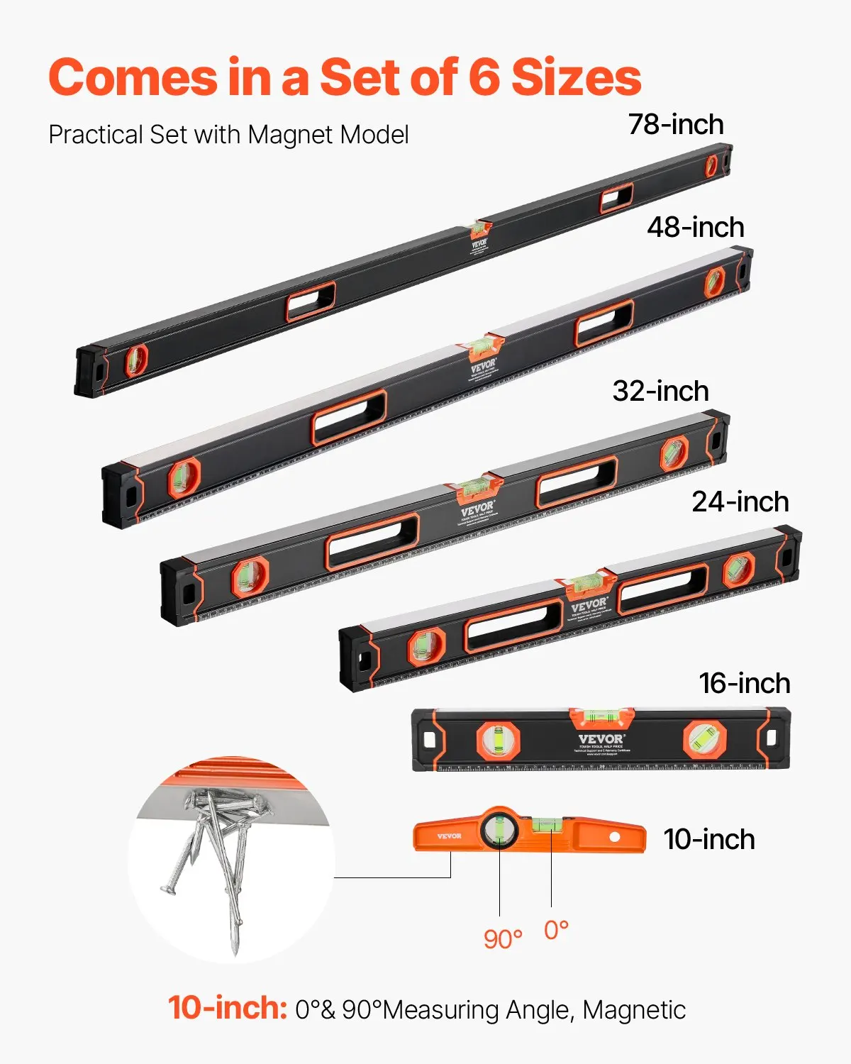 Торпеда, 6 предметов, уровень 78,8, 32, 24, 16, 10 дюймов, корпус из алюминиевого сплава с пузырьковыми флаконами