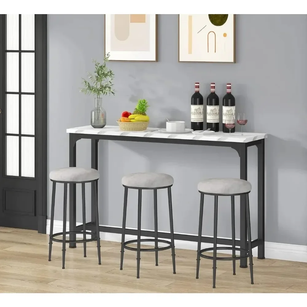 

4 Piece Console Table with 3 Stools, Bar Table Set for 3, Modern Style Bar Chair