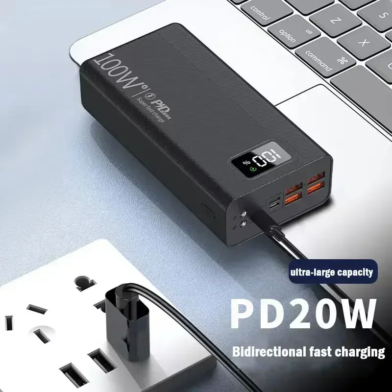 

100W Power Bank 50000mAh 4 USB Super Fast Charging Portable Powerbank for External Battery Charger New