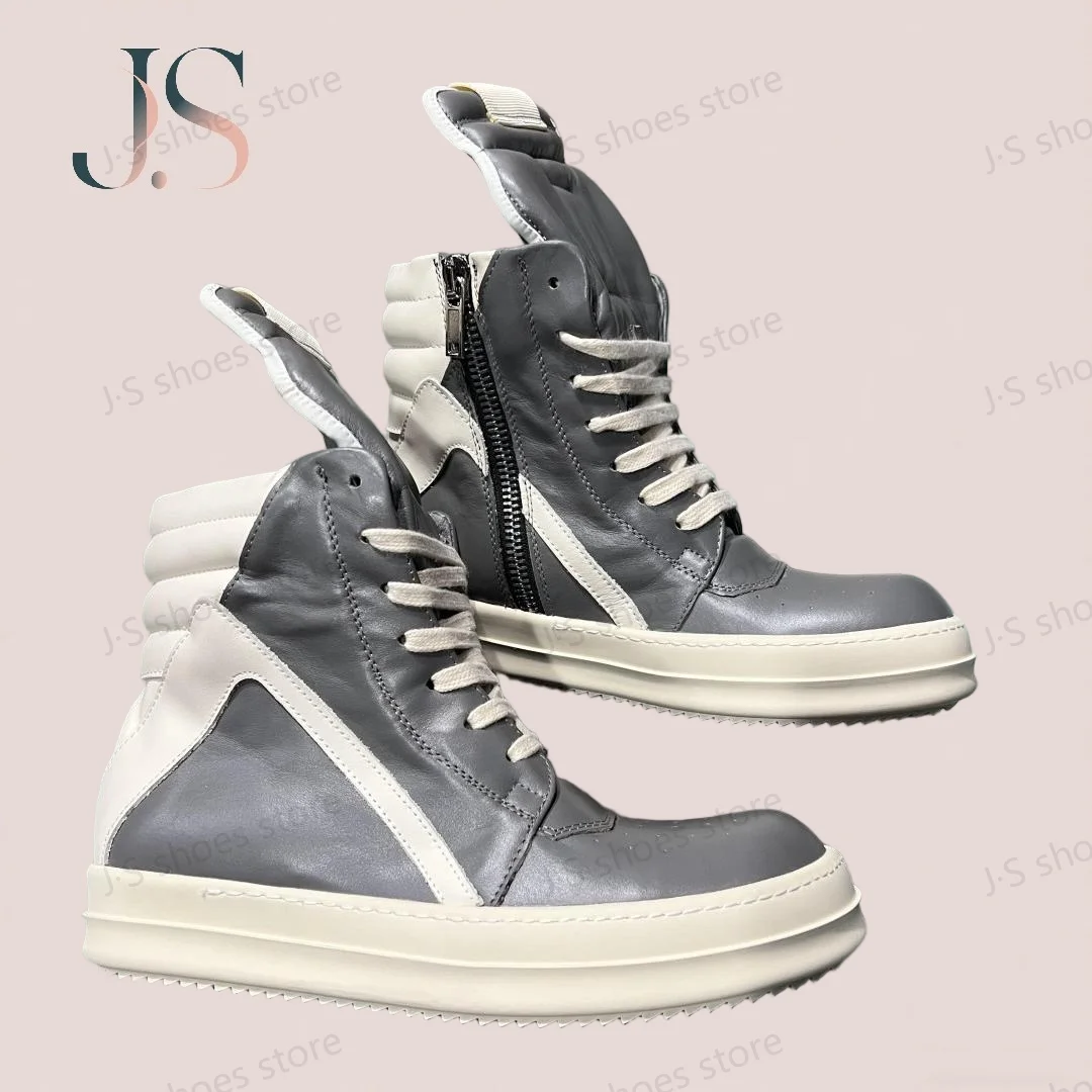 

Ro Classic Sneakers Elephant Grey Leather Boots High Top Shoe Men Sneaker Zipper Women Casual Shoes Lace Up Geobasket Ankle Boot