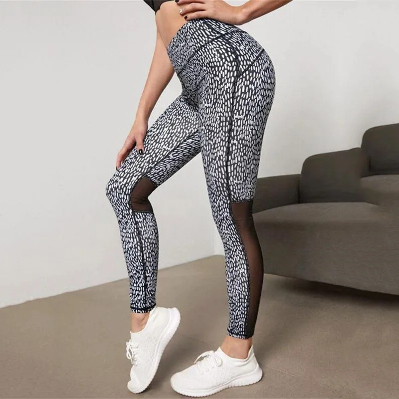 Hot Fashion Mesh Patchwork Leopard Leggings Women Leggins Female Elastic Pant High Waist Women Fitness Push Up Sport Legging XL