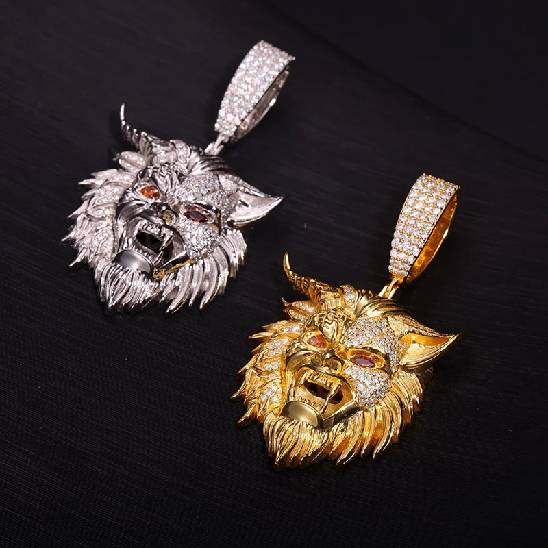 S925 Sterling Silver Moissanite Bling Ice Out Cool Beast Demon Pendants Necklaces for Men Rapper Jewelry Halloween Gift