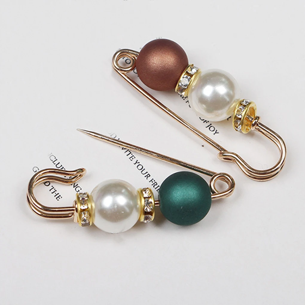 Simulated Pearl Rhinestone Brooch Beads Safety Metal Pin Women Girls Jewelry Breastpin Buckle for Scarf Coat Bag Dress