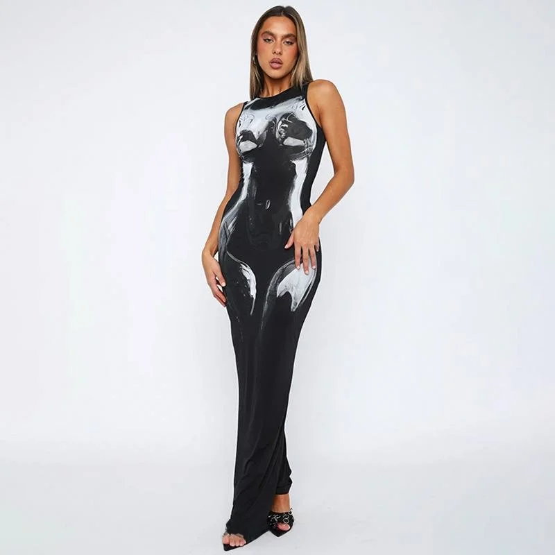 

Длинное платье макси с принтом Dr. Svel для коррекции фигуры, удлиняющее ноги, с высокой талией, сексуальное, из полиэфирного волокна, летнее...