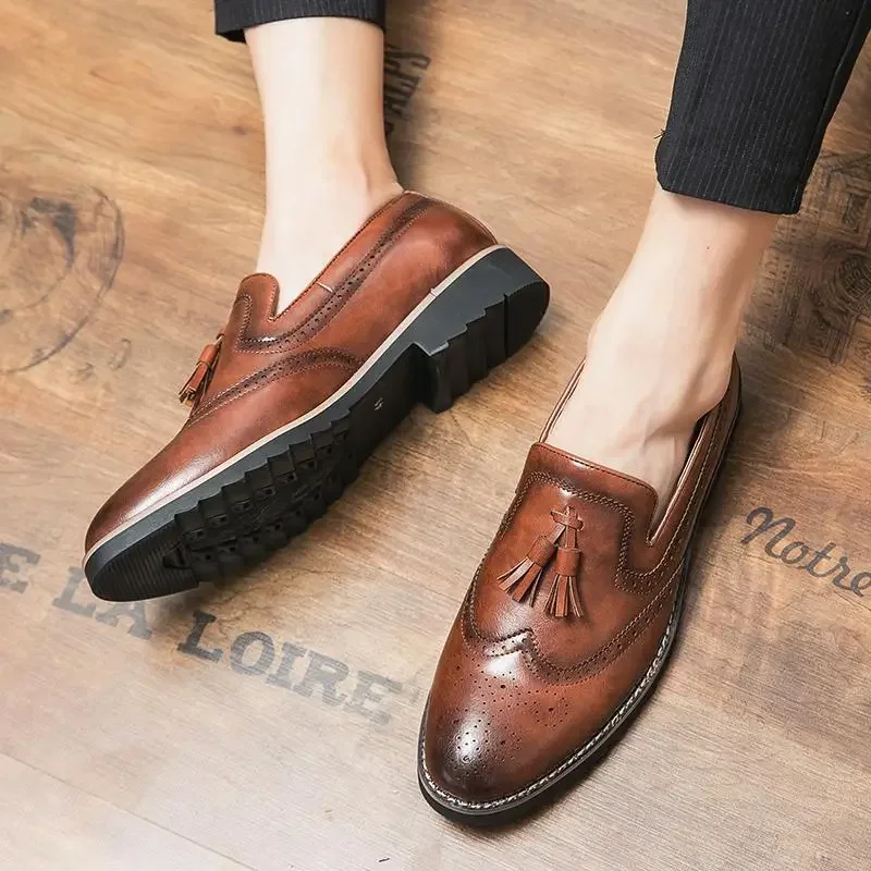 

Spring and Summer Men's Genuine Leather Dress Shoes High Heels Slip-on Business Dress Wedding Oxford Party