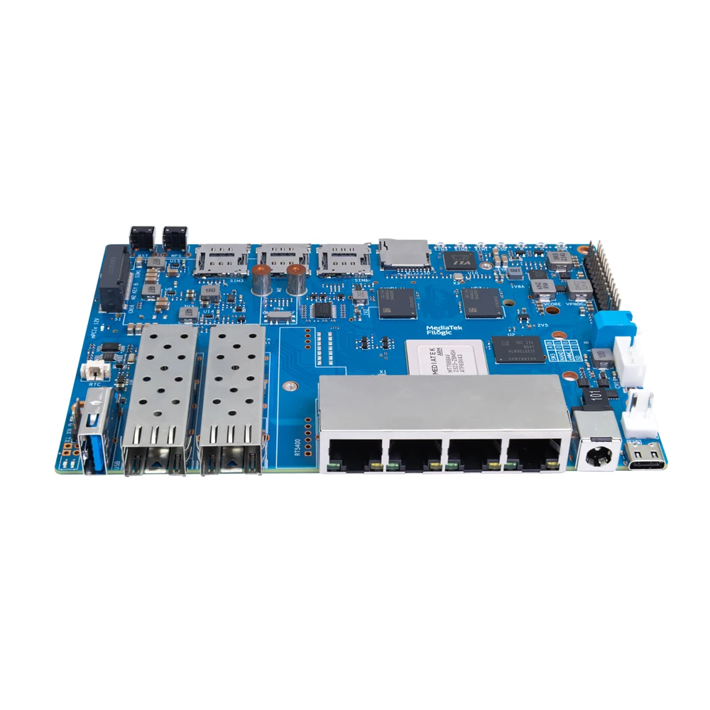 MT7988A Filogic 880 con dos puertos SFP de 10Gbe Banana Pi BPI-R4 Router mPCIE Wifi 7 Soporte inalámbrico Personalización de la función POE