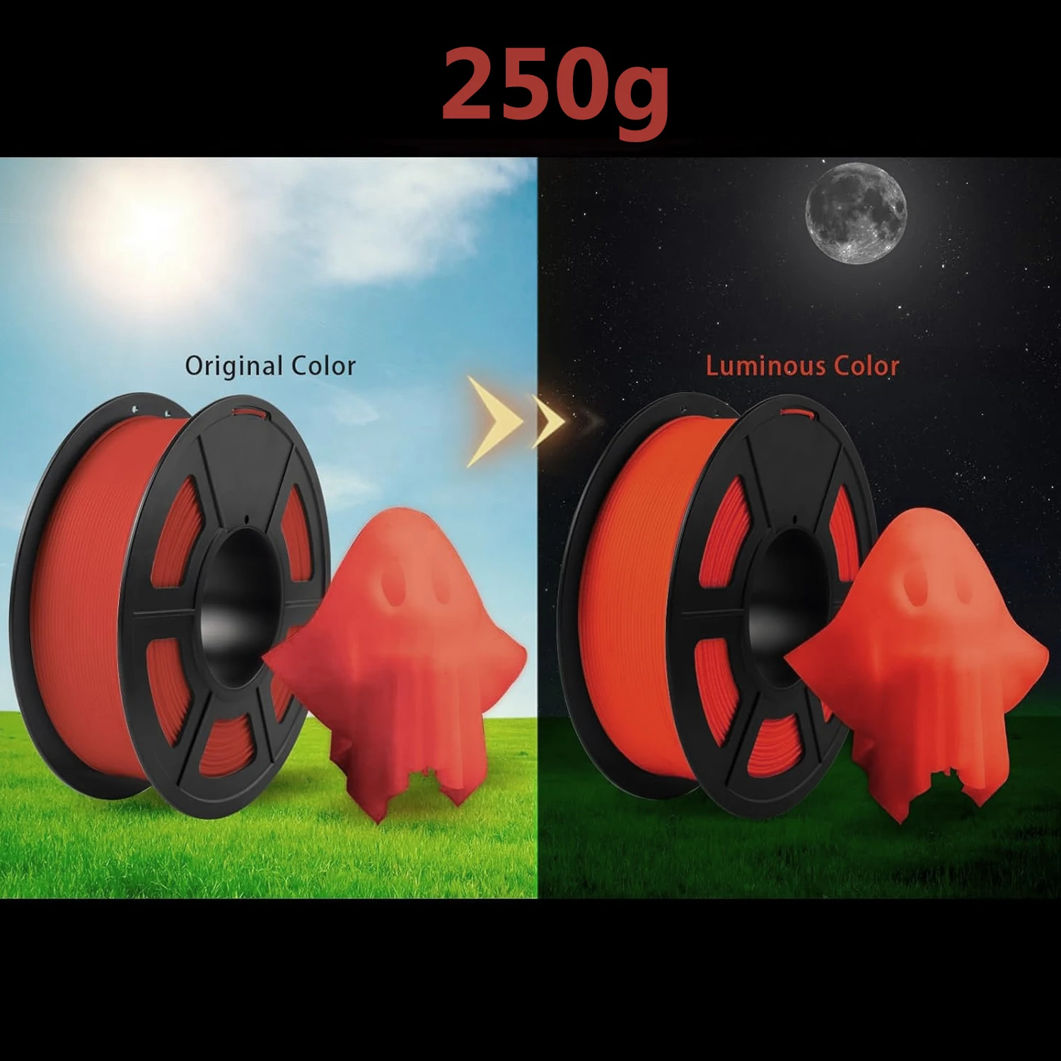 1.75mm 3D PLA Luminous Filament Rainbow Noctilucent Red Blue Luminous Green 250g, 500g PLA 3D Printing Wire Vacuum Packaging