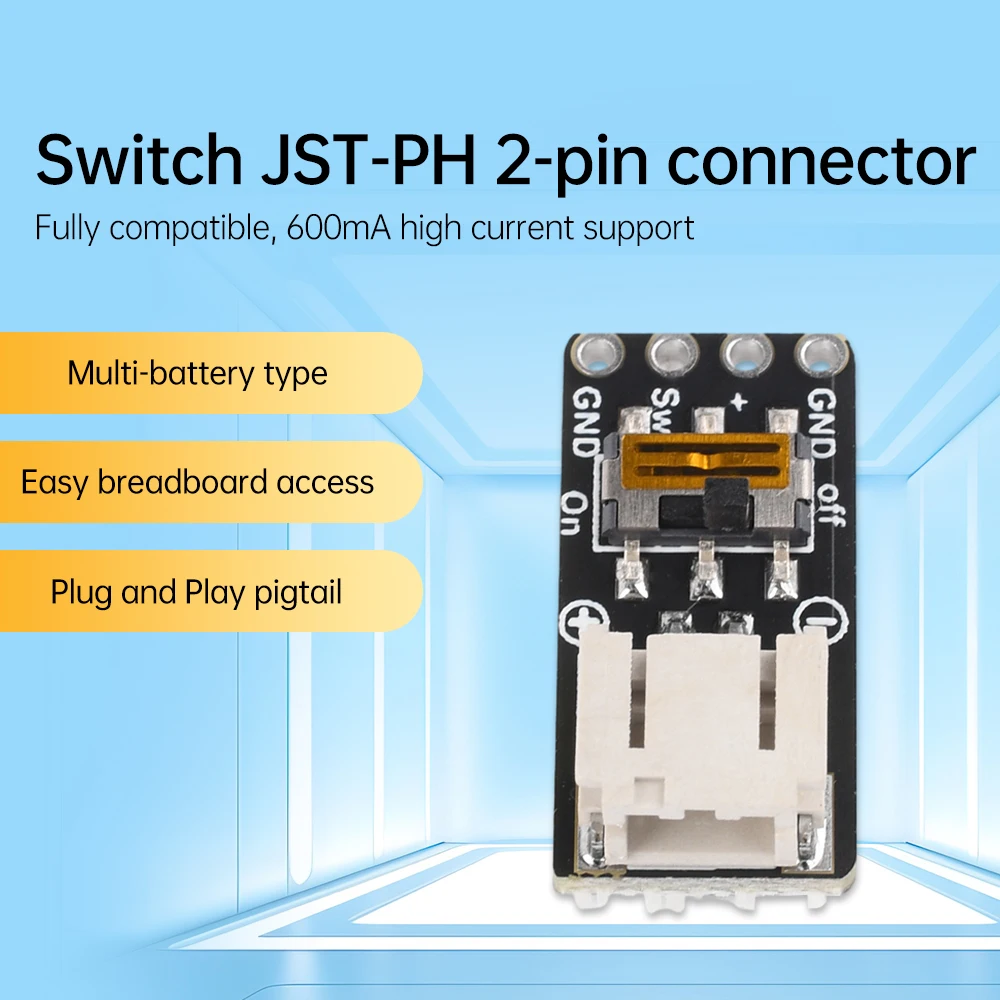 สวิตช์ JST-PH ตัวเชื่อมต่อแบบ2ขา SMT บอร์ดกระจายมุมขวาโมดูลไฟฟ้า600mA