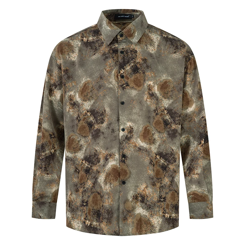 

Мужская рубашка с длинным рукавом, винтажная повседневная рубашка с абстрактным принтом на пуговицах, свободная посадка, уличная одежда в стиле хип-хоп, осенняя модная блузка, одежда