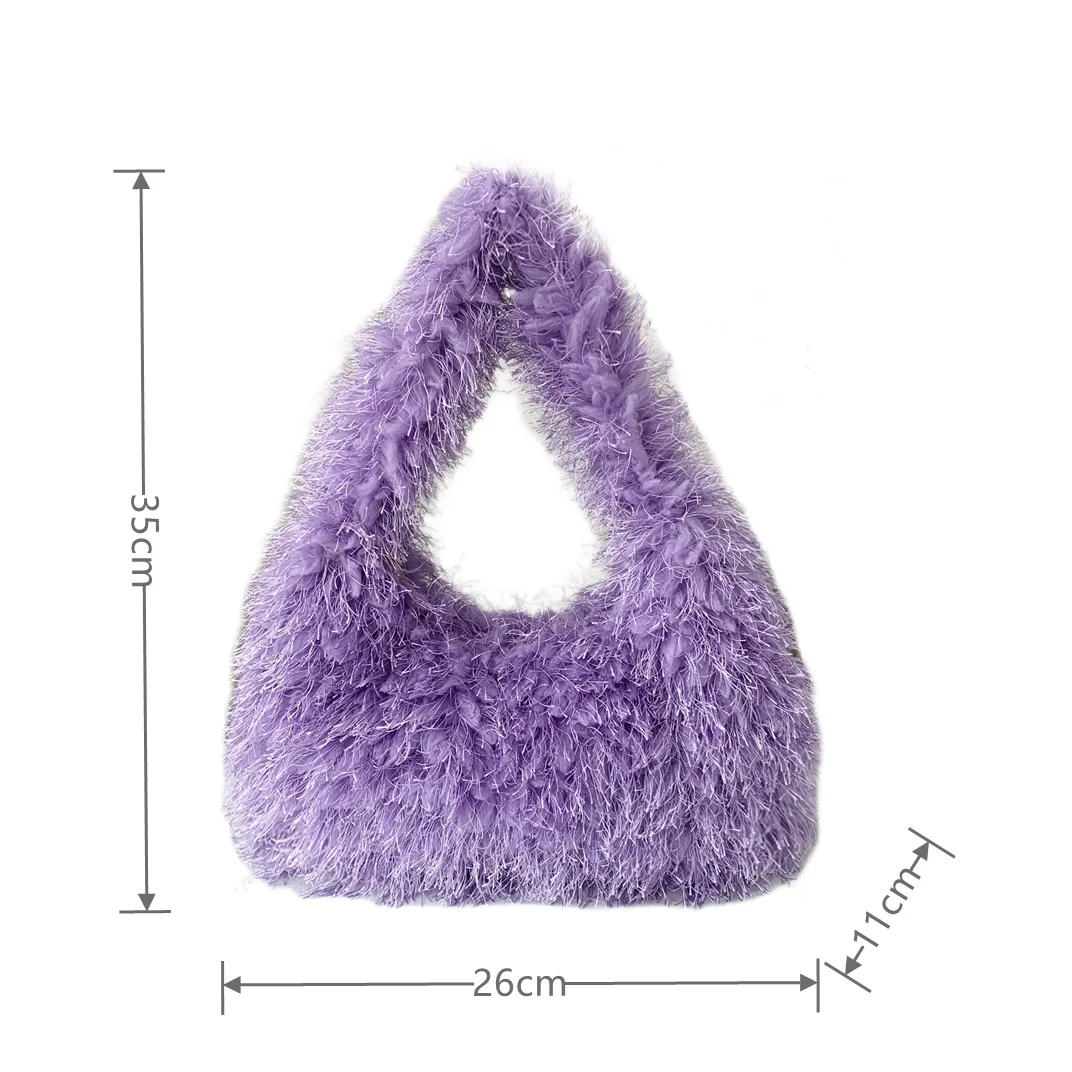 Candy Color Women\'s Soft Plush Shoulder Bags Winter Faux Fur Ladies Hobos Purse Handbags Female Fluffy Underarm Bag Small Tote