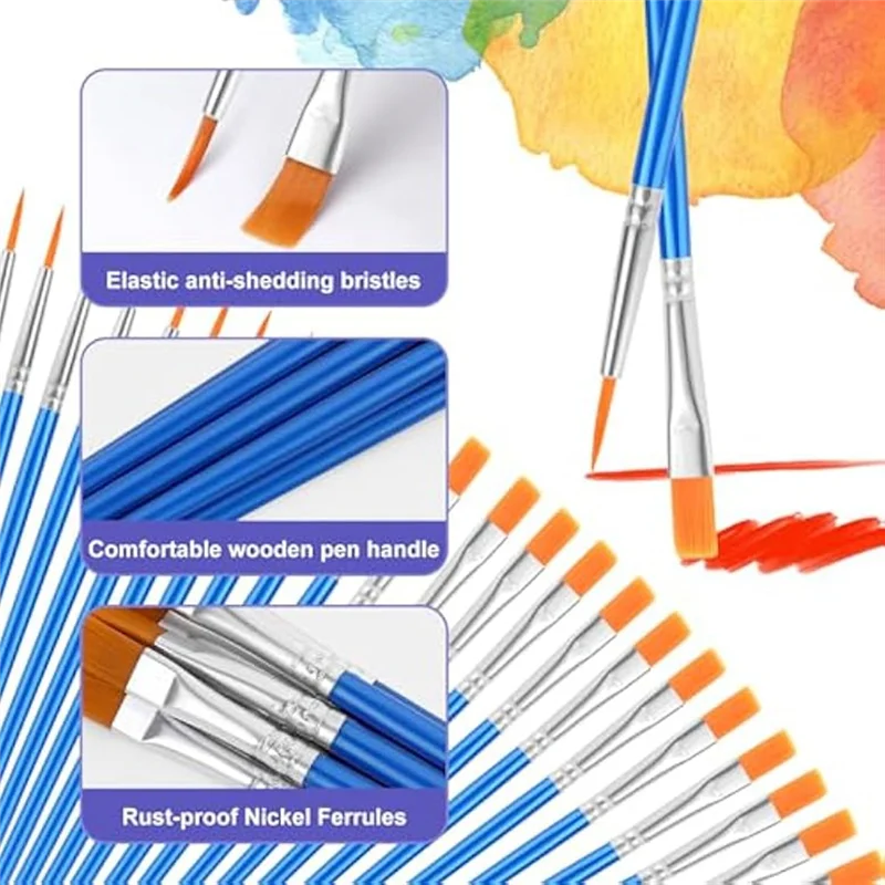 AC23-Small Paint Brushes,160 Pcs Nylon Hair Paint Brushes With Flat & Round Pointed Acrylic Paint Brushes Set