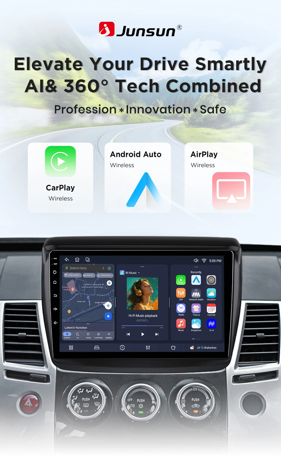 Junsun Android 15 Intelligente Autosysteme für Mitsubishi Pajero Sport 2 2008-2016 L200 4 Triton 2006-2015 AI Wireless CarPlay – Detail 2