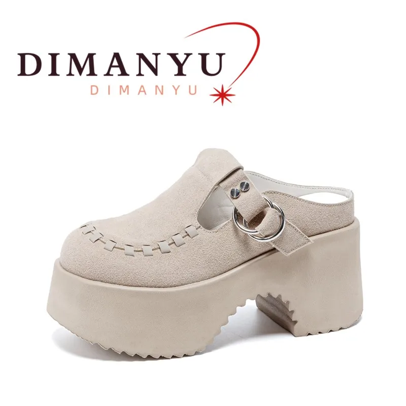 

DIMANYU Genuine Leather Women's Mules 2026 Spring New Women's Slippers Fashion 9cm High Heel Women's Slippers