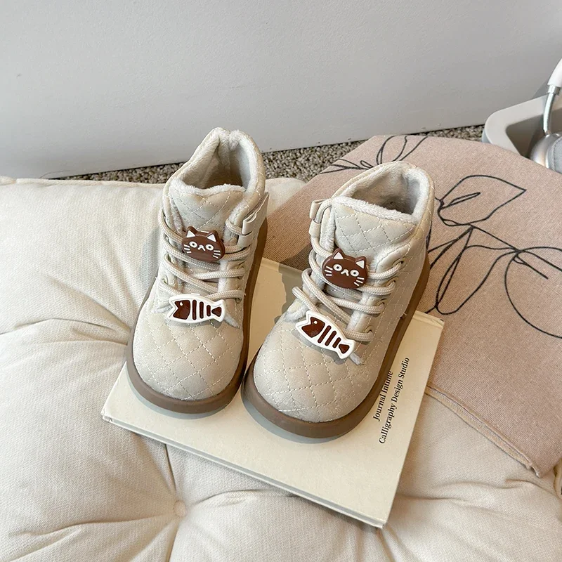 

2025 милые зимние ботинки для девочек, детские модные ботильоны с героями мультфильмов на толстой подошве, повседневные теплые универсальные детские хлопковые ботинки с круглым носком