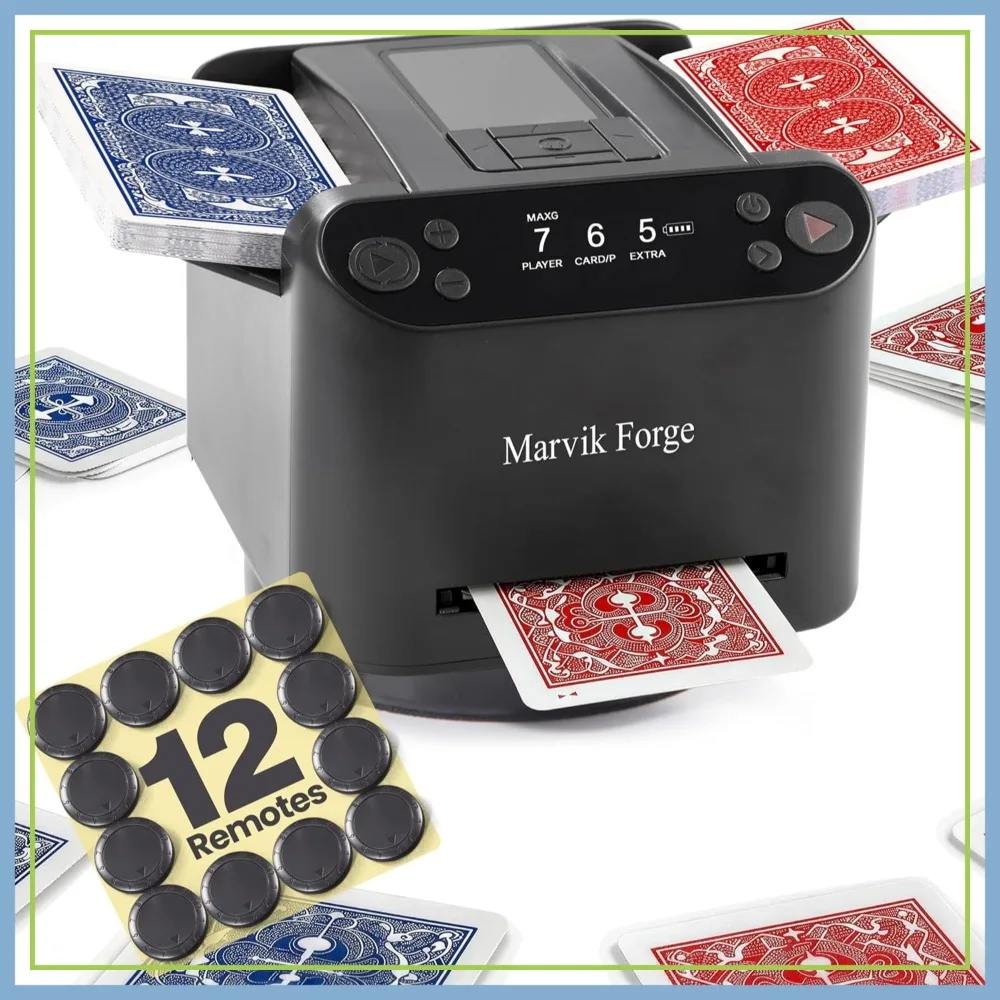 

Automatic Card Shuffler & Dealer with 12 Wireless Remotes, 360° Rotating, Programmable for Poker Blackjack UNO