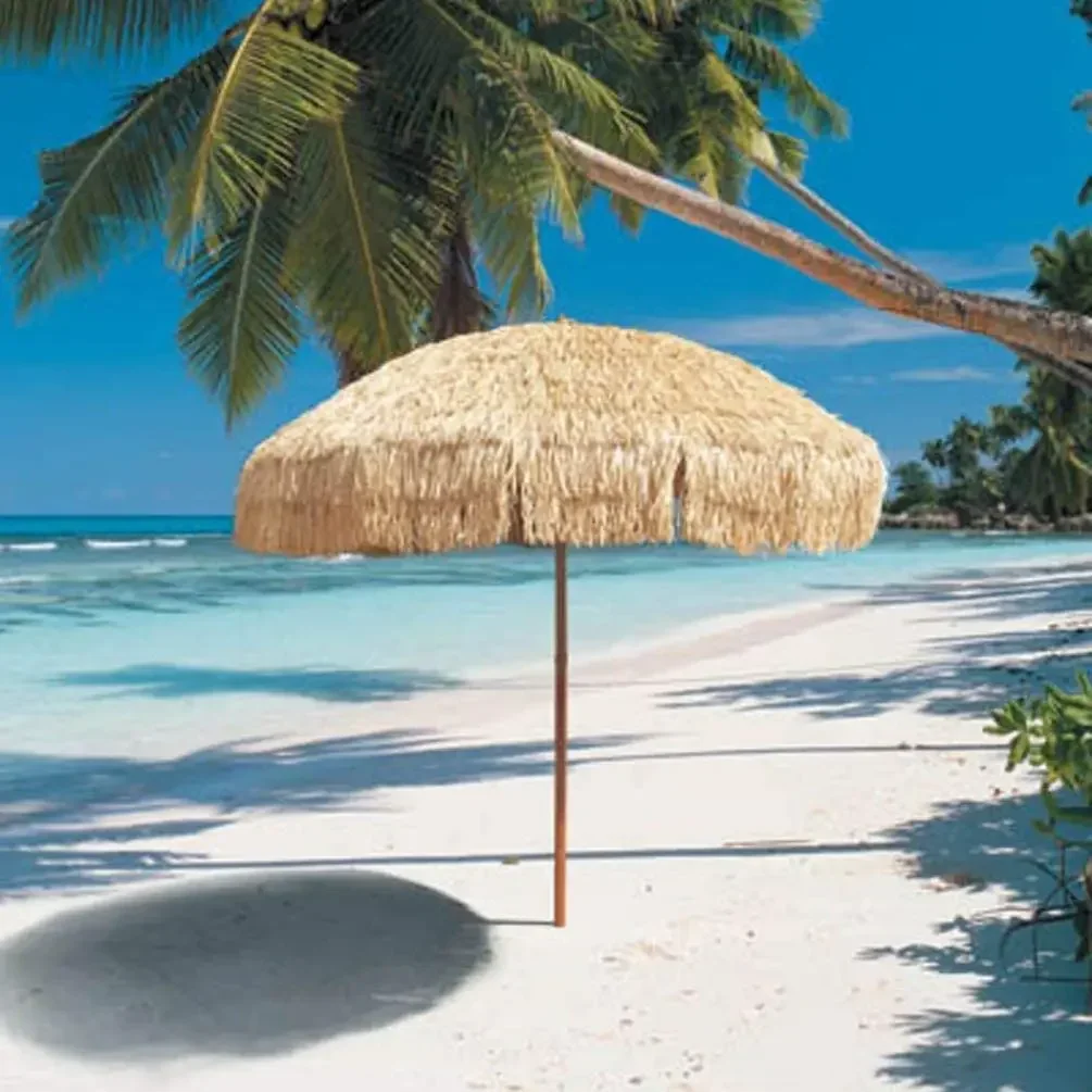 Garden Umbrella Simulation Straw Sun Shade Adjustable Tilt Beach Umbrella Straw Beach Patio Hawaiian Parasol