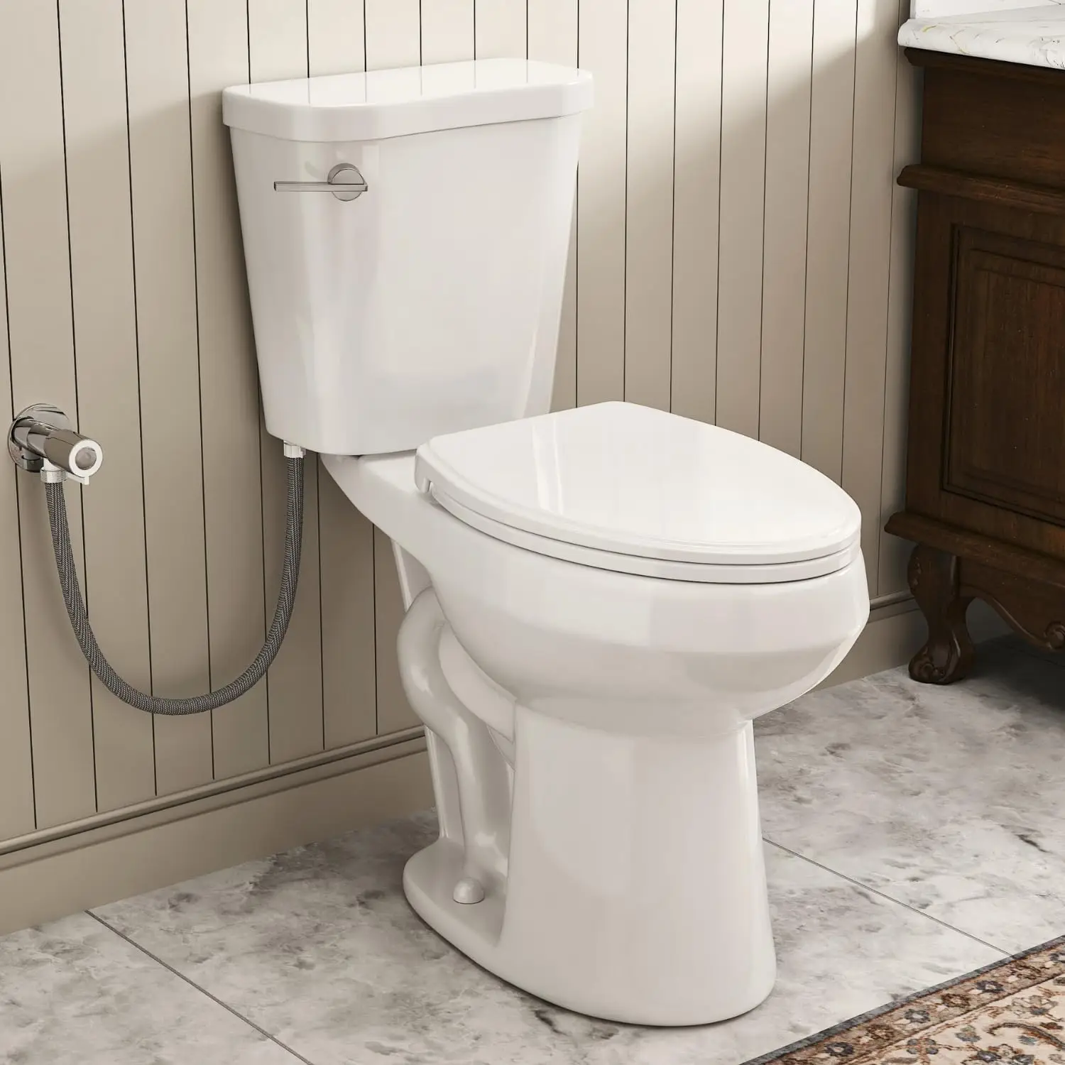 19 Inch Tall Toilet for Seniors, Elongated bowl & ADA Comfort High Toilet, Extra Tall Two-Piece Toilets for Bathroom, 1.28 GPF S