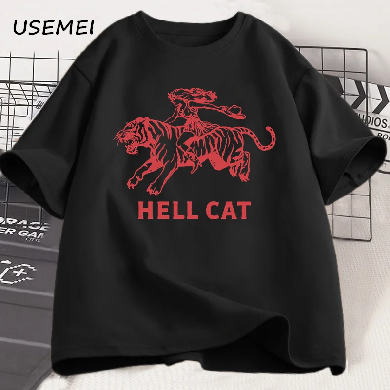 

Vintage Cowgirl Hell Cat T-Shirt Men Women Retro Cowgirl Western T Shirt Unisex Funny Trendy Animal Printed Tshirt Cotton Tops