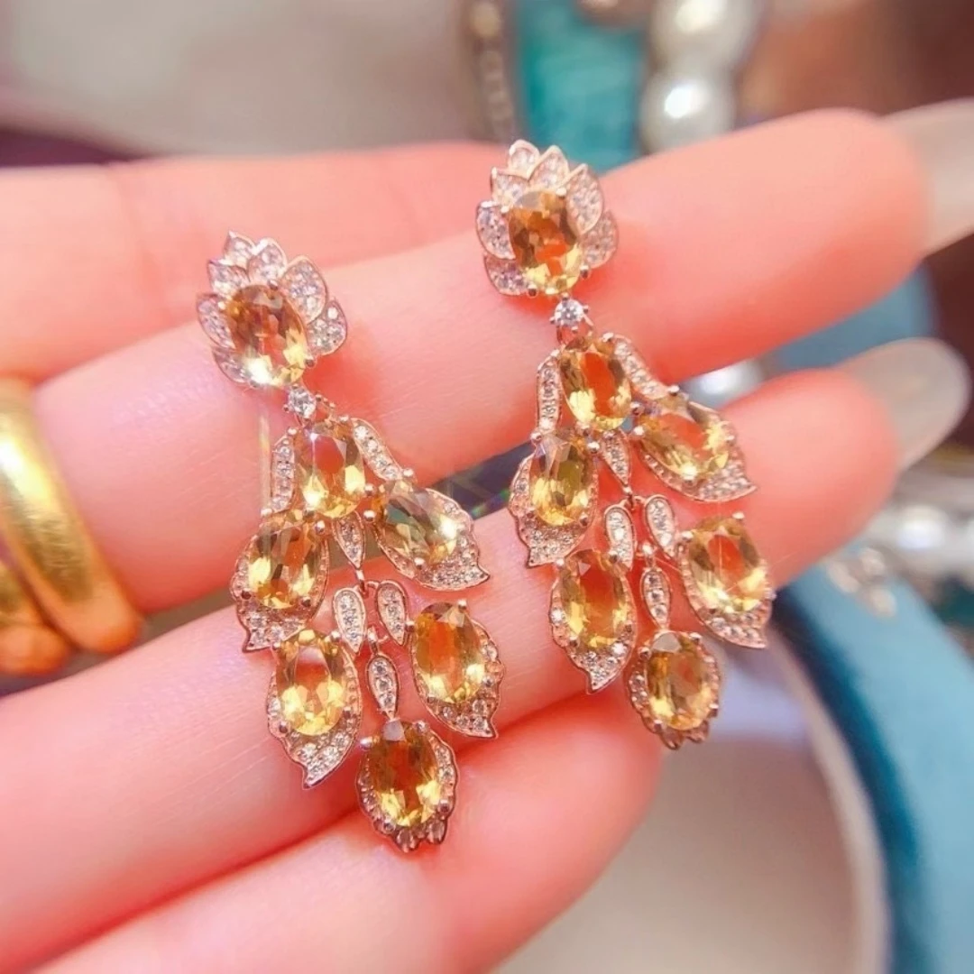 

KJJEAXCMY High End Women's Earrings Natural Citrine S925 Silver with Electroplating Boasting High Clarity Full Brilliance