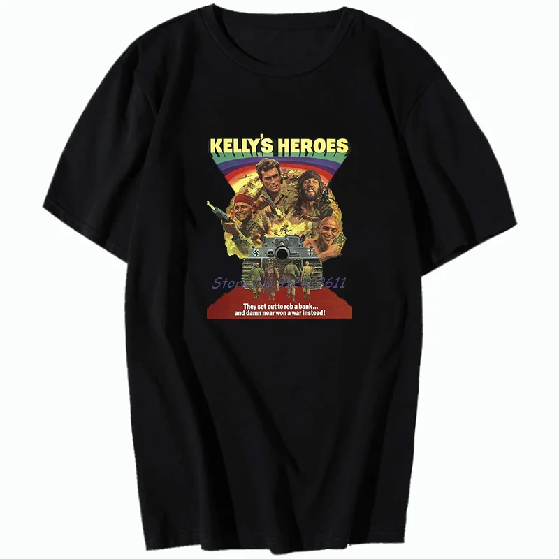 ?Kelly's Heroes Clint Eastwood Oddball War Soldier Movie 70s Graphic T Shirts Short Sleeve T-Shirts Cotton Mens Print T Shirt