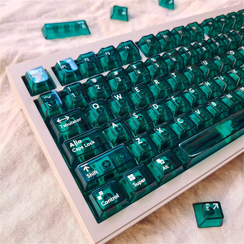 

Transparent Emerald Green Cherry Keycaps PC 114 Keys Translucent for 60/64/84/98/108 Gaming Mechanical Keyboard MX Switch