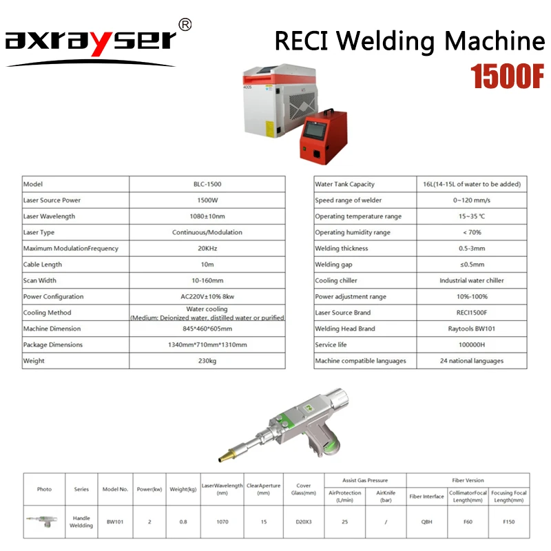 Fiber Laser RECI Welding Handheld 4 in 1 1500W Cutting Machine with Raytools Original Welding Gun BW101