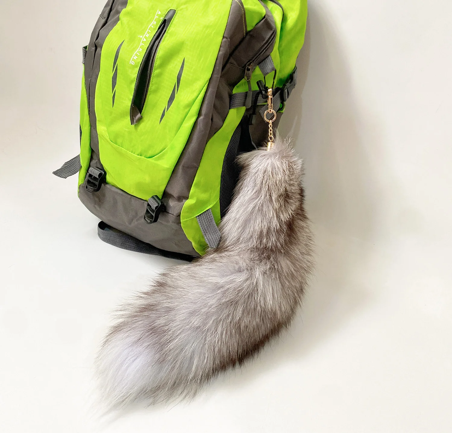 Couple Gift Keychain Fox Tail  Real Fur Tail Handbag Charm Key Chain Pet Toy Pendant Grey Large