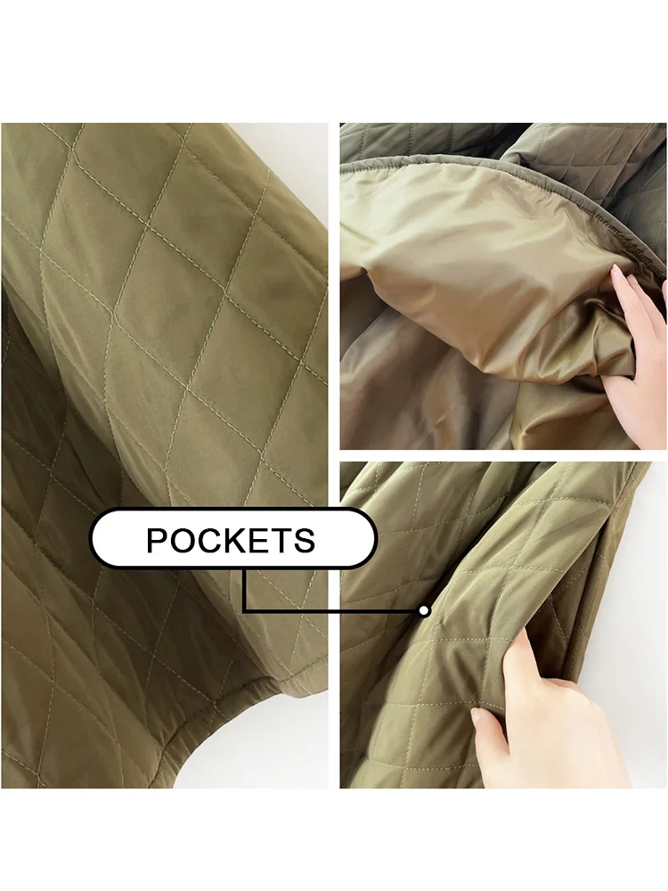 Quilted Diamond Pattern A-Line Skirt For Women Korean Fashion High Waist Warm Midi Swing Skirts With Pockets 2023 Winter K367