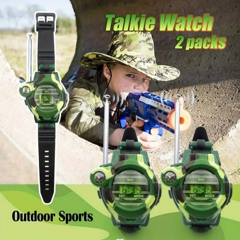 7 in 1 Military Style Walkie Talkie Watch 2PCS Two-way Transceiver Kids Parent-Child Outdoor Communication Toy Gifts 2026 New