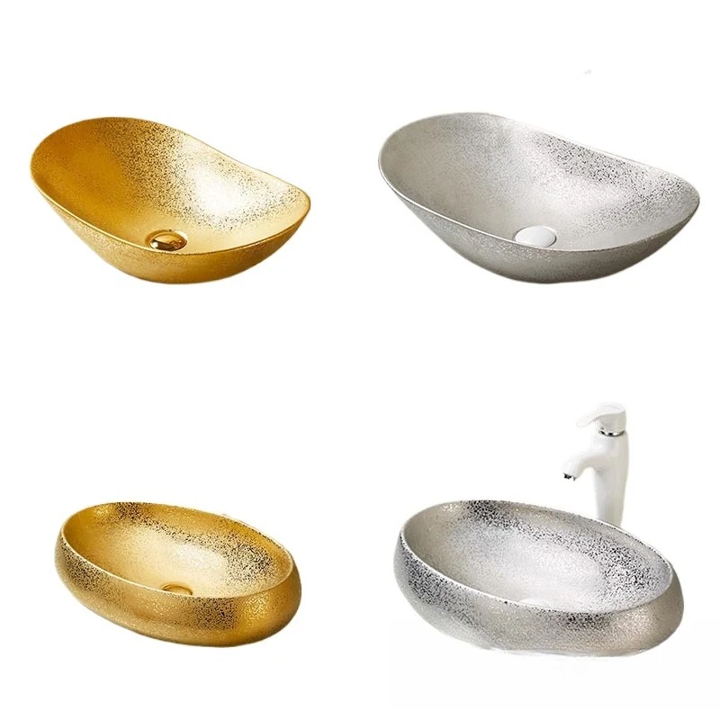 

Electroplated gold silver ceramic stage basin art basin European light luxury hotel bathroom wash basin