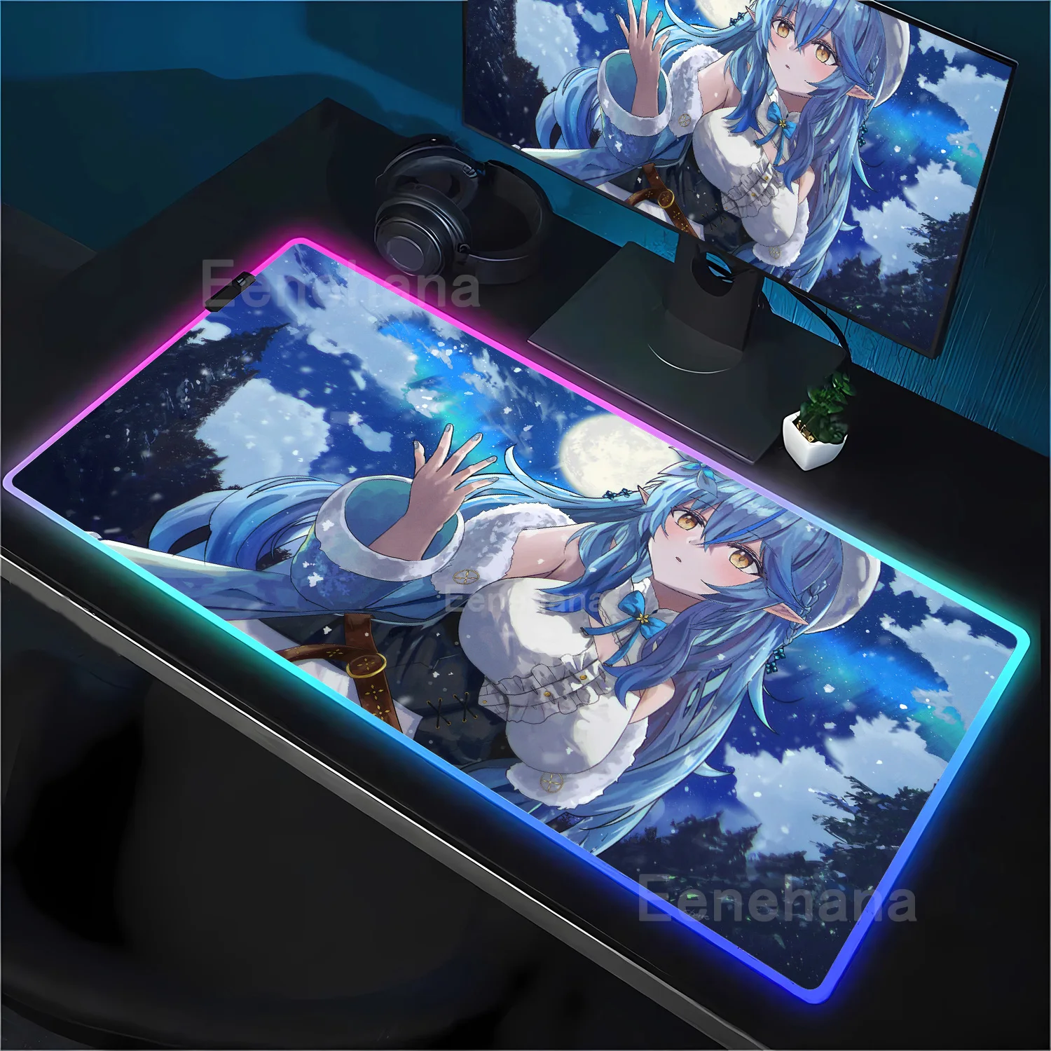 

RGB Hololive Yukihana Lamy Аниме сексуальная девушка VTuber Светящийся коврик для мыши Клавиатура офисов HD печать Нескользящий настольный коврик со светодиодной подсветкой