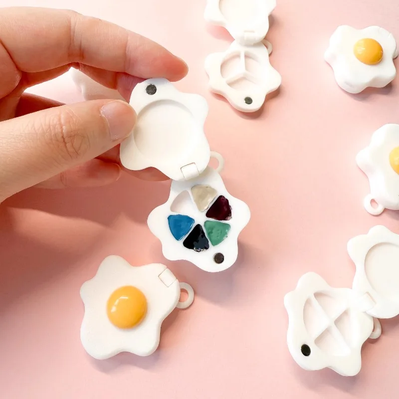 Palette d'aquarelle vide Portable, mignon, style d'œuf, porte-clés, boîte d'aquarelle, rangement d'aquarelle de voyage pour étudiants, fournitures d'art