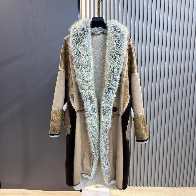 Woolen Coat Ladies 2025 Winter New Thickened Warm Faux Fur Integrated Fox Furry Collar Korean Style Loose Overcoat Outwear Women