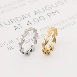 Stainless Steel Fashion Women's Open Enclose Leaf Rings Girls Botanical Women Knuckle Leaves Rings Wedding Party ins Jewelry