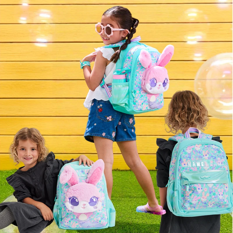 

New Australian Smiggle Backpack set Student Cartoon Green Tail Rabbit Bag Lunch Box Pencil Case Water Bottle Student Girl Gift