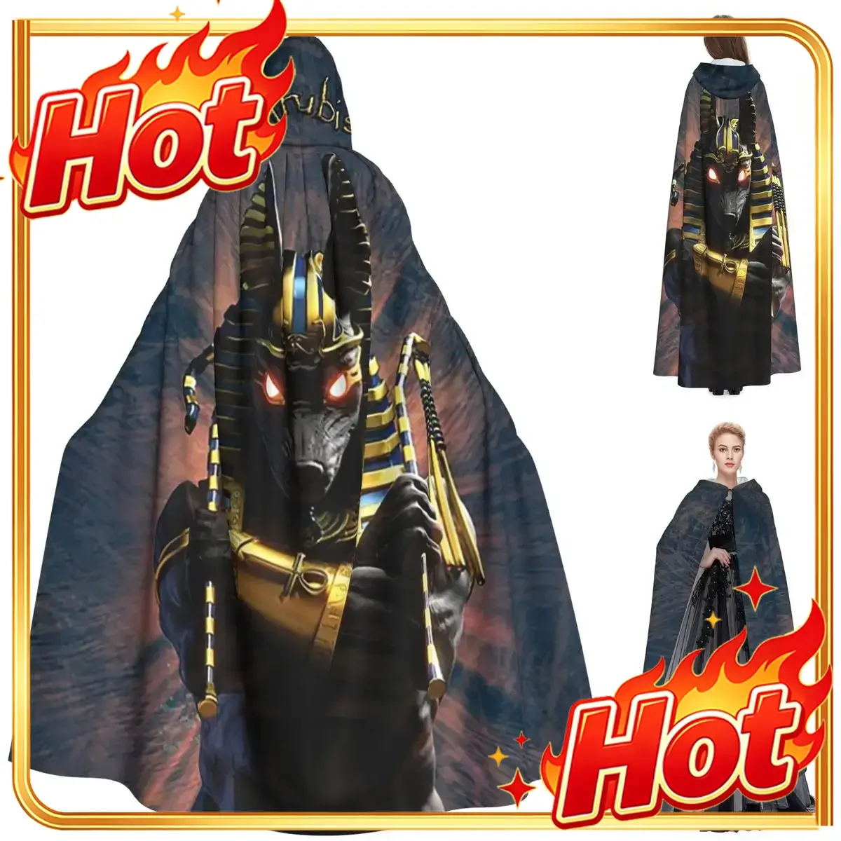 Ancient Egypt God Anubis Egyptian Pharaoh Long Hooded Cloak Witch Medieval Costume Cosplay Cape HalloweenVampire Adult Unisex