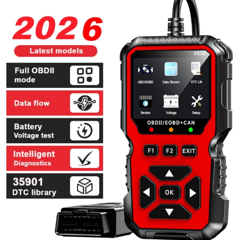 Car OBD2 Scanner Diagnostic Tool V530 Multi-language OBDII Car Voltage Tester Engine Fault Code Scanner Car Code Reader