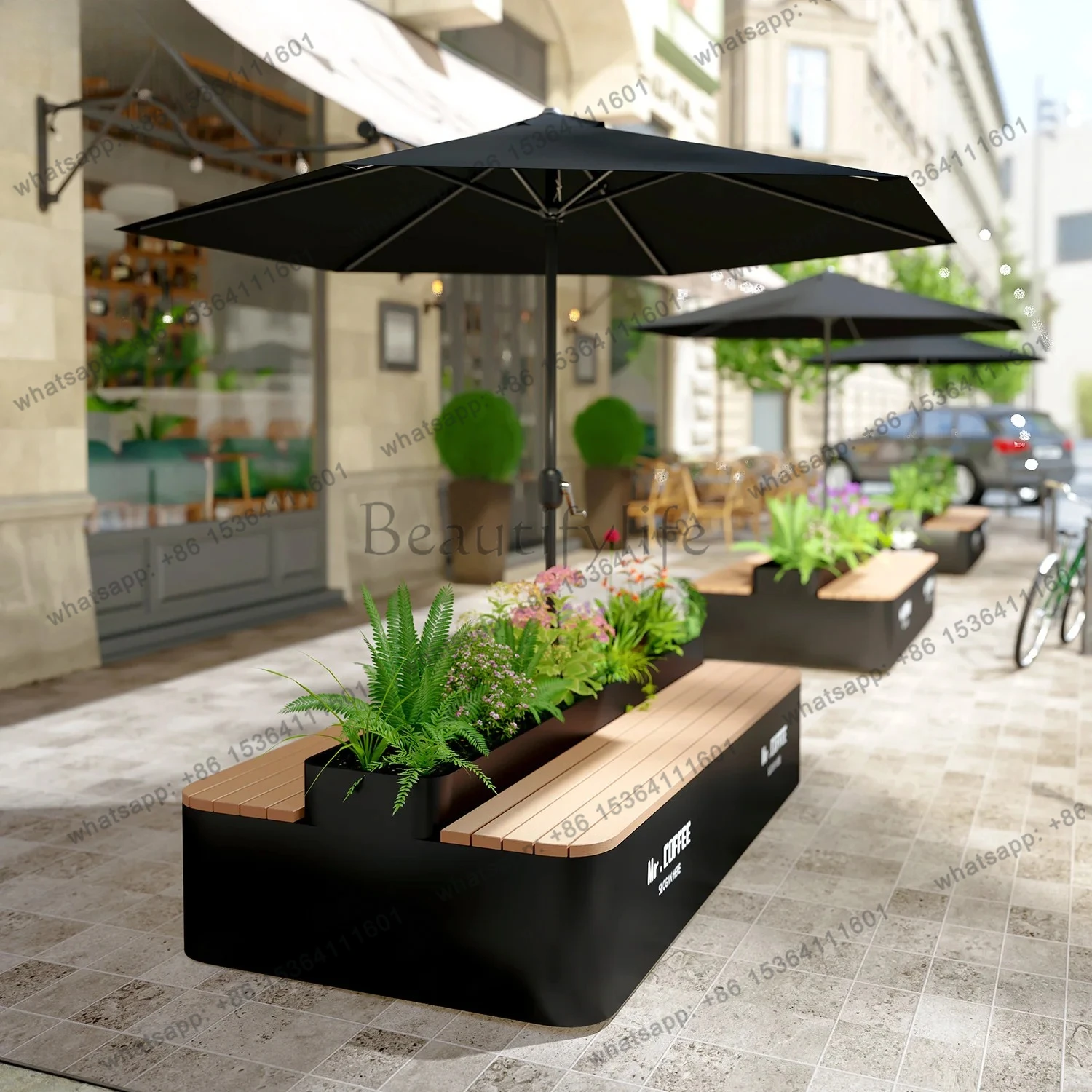 

Outdoor Stool and Planter Box Set for Square Commercial Street Partition Flower Bed Rest Stool