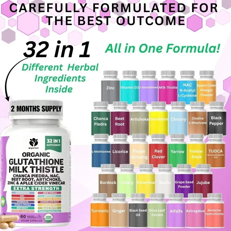 Glutathione NAC milk thistle supplement contains celery, turmeric, dandelion root, beetroot, liver antioxidant health support