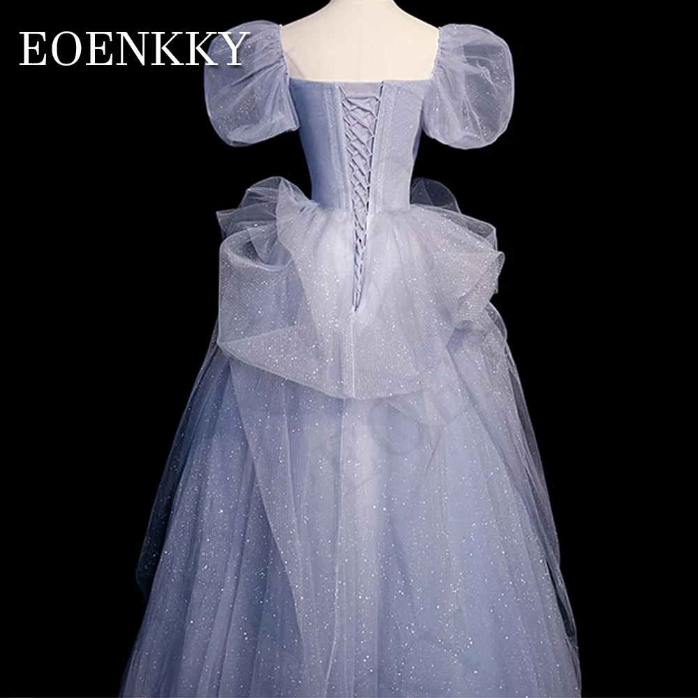 Luksusowa świecąca sukienka na studniówkę Blue 2024 Puff Sleeves Beading A Line Birthday Party Dresses Glitter Floor Length Women Luksusowa błyszcząca sukienka na studniówkę Blue 2024  Puff Sleeves Beading A Line Birth