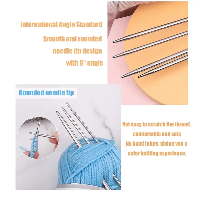 5Pcs/set 20CM Stainless Steel Knitting Needles Set 2-5MM DIY Sweater Weave Double Pointed Straight Beginner Knitting Tools