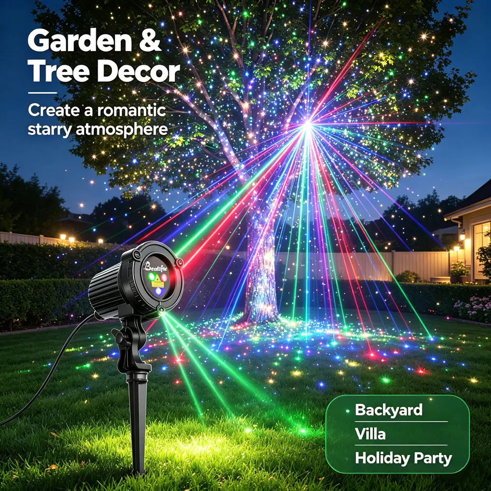 Beatific Christmas New Year Laser Projector Light IP65 Waterproof Outdoor Starry Sky Lawn Lamp For Garden Wall Tree Party Decor
